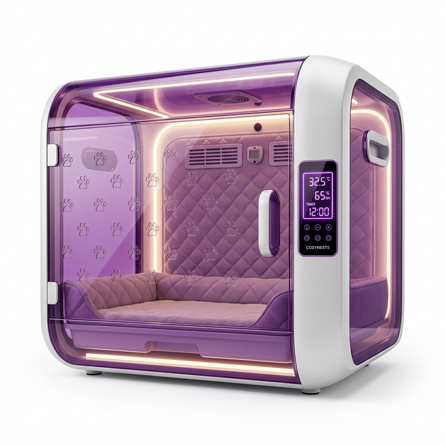 Purple Pattern Puppy Incubator with LED